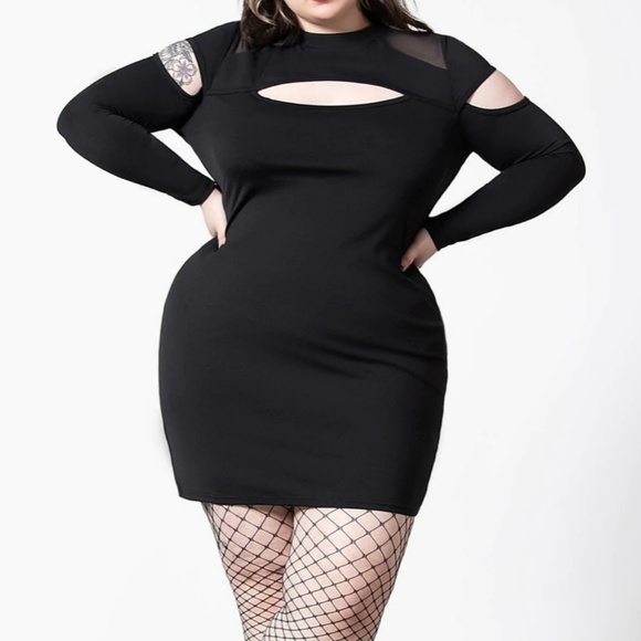 Killstar Dresses & Skirts - Killstar Cosmic Shift Black Long Sleeve Stretch Plus Size Dress 3XL NEW